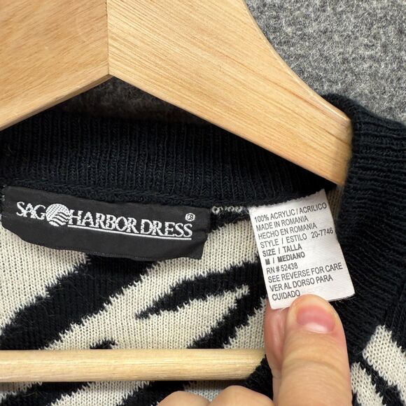 Sag Harbor Cardigan Women M Medium Black Animal Print One Button Long Sleeve - Picture 3 of 6